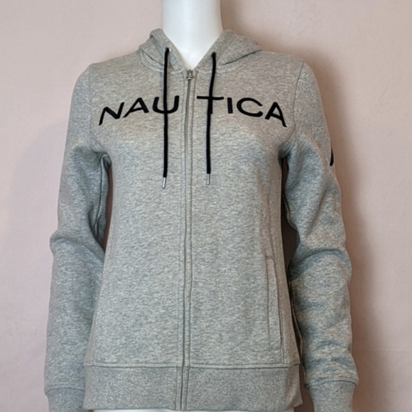 Nautica Go-To Signature Cotton Full Zip Logo Hoodie in Heather Gray size Small - Picture 1 of 8